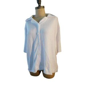 Gianni Bini Size S Small White Oversized Terrycloth Button Down Shirt NWT $69